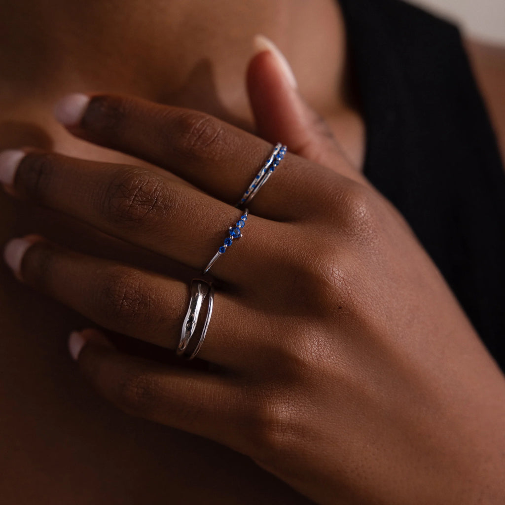 Sapphire Stacking Ring Set  Silver 18K Gold Plated