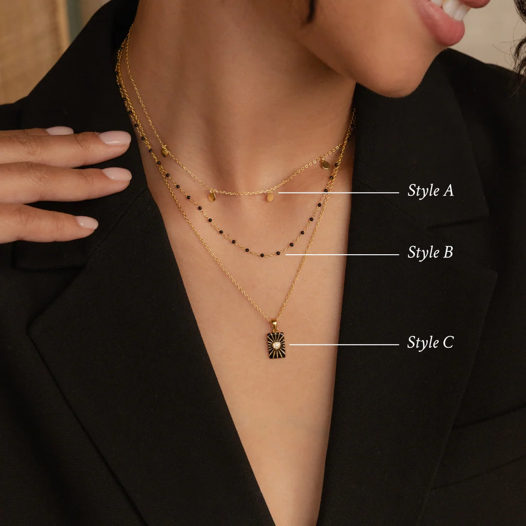 Onyx Necklace Set Silver 18K Gold Plated