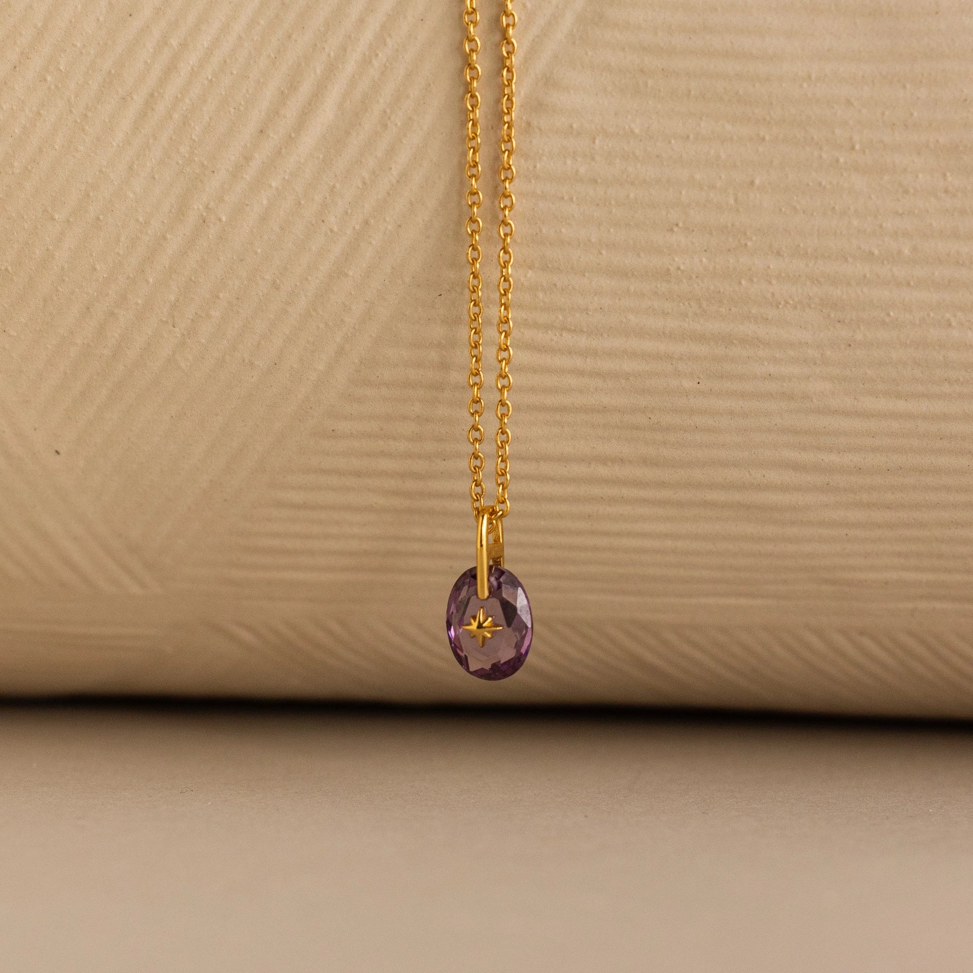 North Star Birthstone Signet Charm Necklace Silver 18K Gold Plated