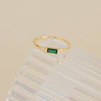 Baguette Cut Emerald Ring Silver 18K Gold Plated