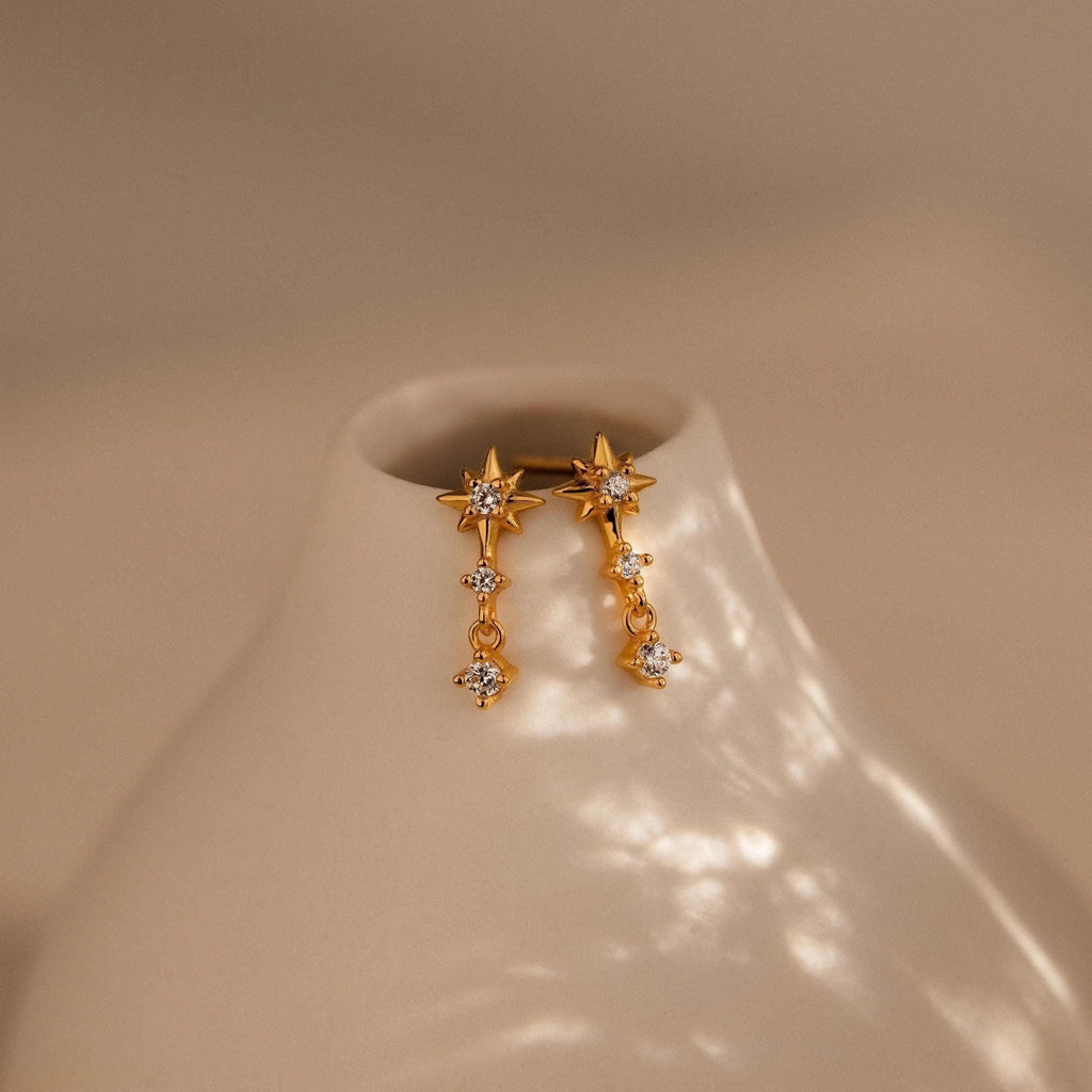 Diamond Star Drop Studs Silver 18K Gold Plated