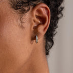 Half Pave Huggies in Mixed Metal Silver 18K Gold Plated