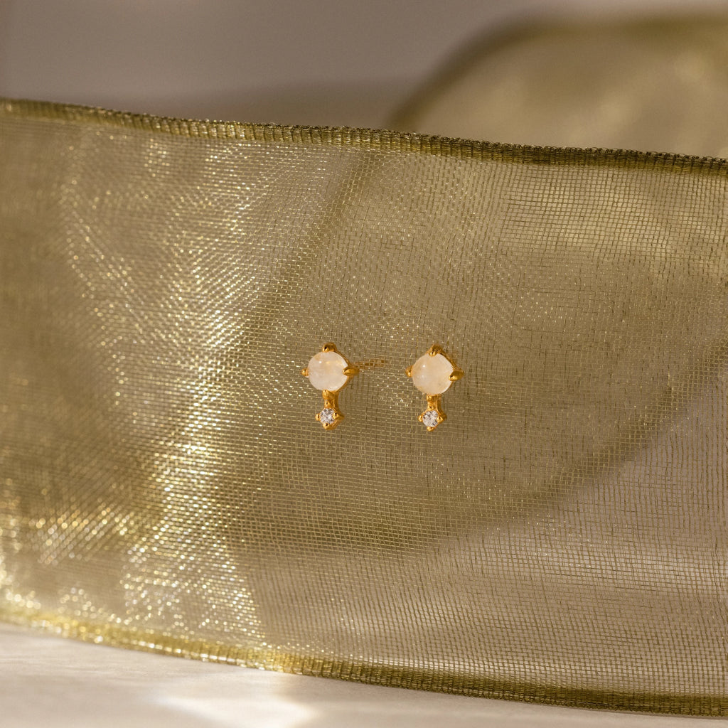 Moonstone Orbit Studs Silver 18K Gold Plated