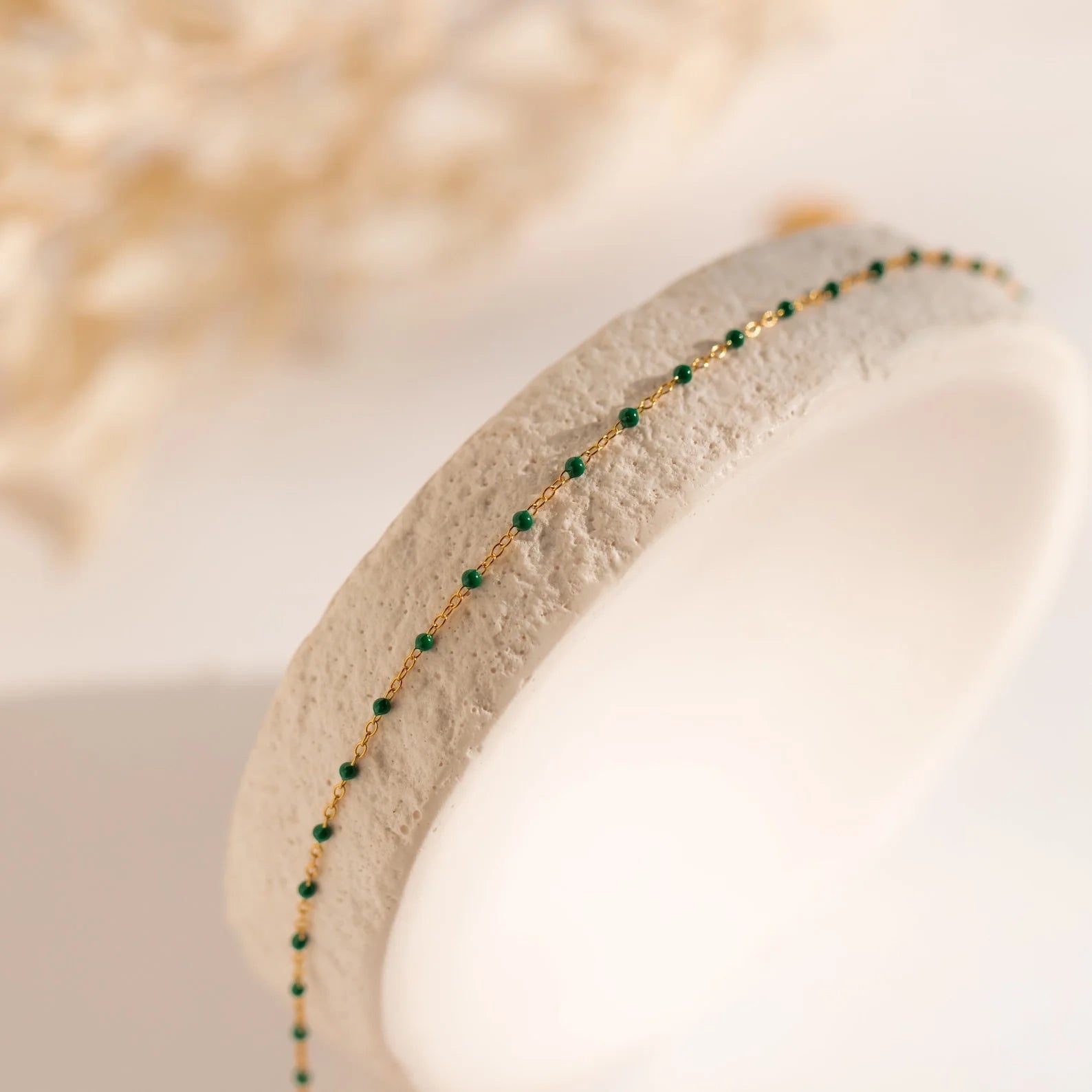 Emerald Beads Station Necklace Silver 18K Gold Plated