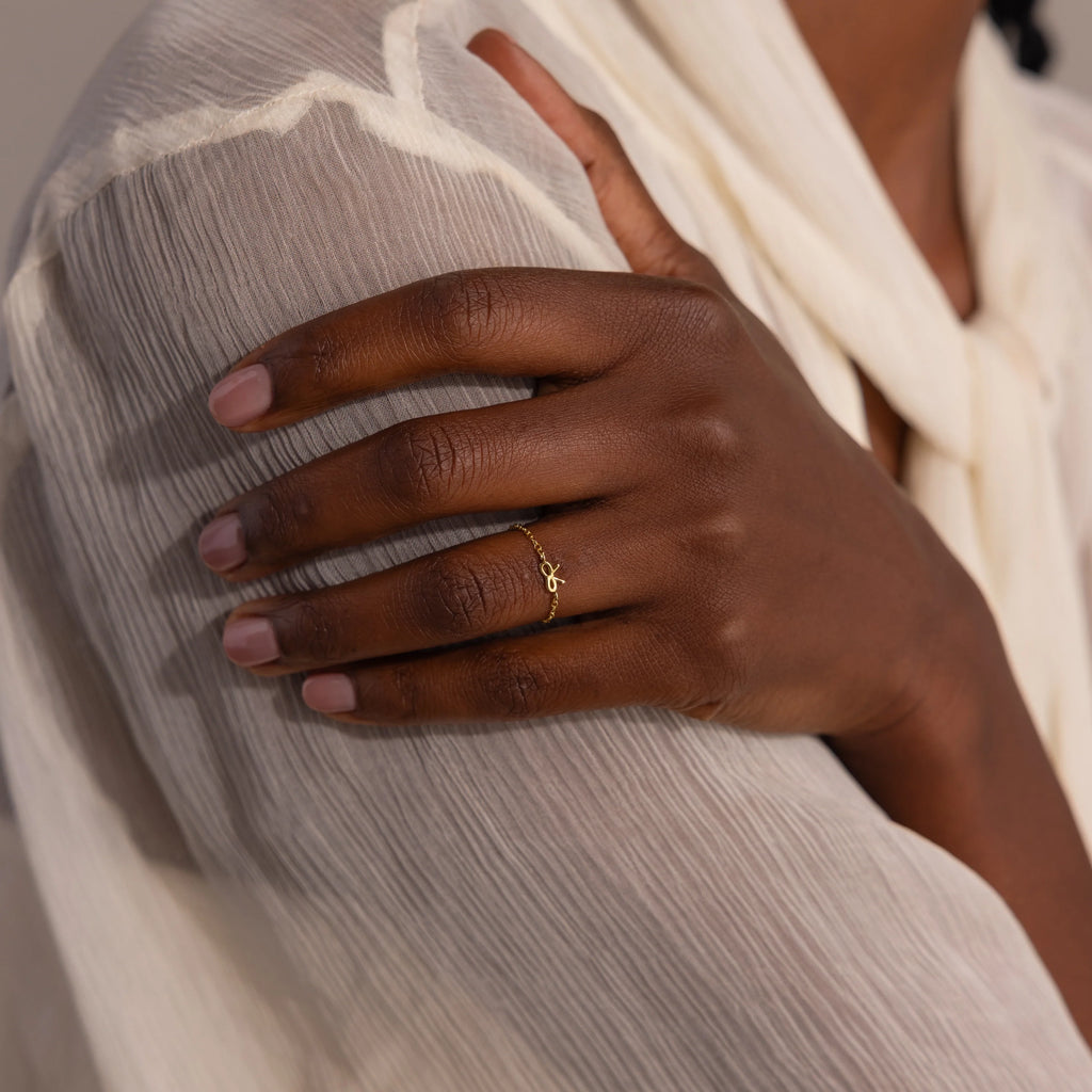 Bow Chain Ring Silver 18K Gold Plated