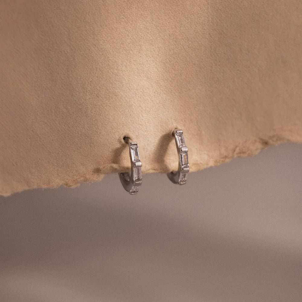 Dainty Baguette Cut Huggie Silver 18K Gold Plated