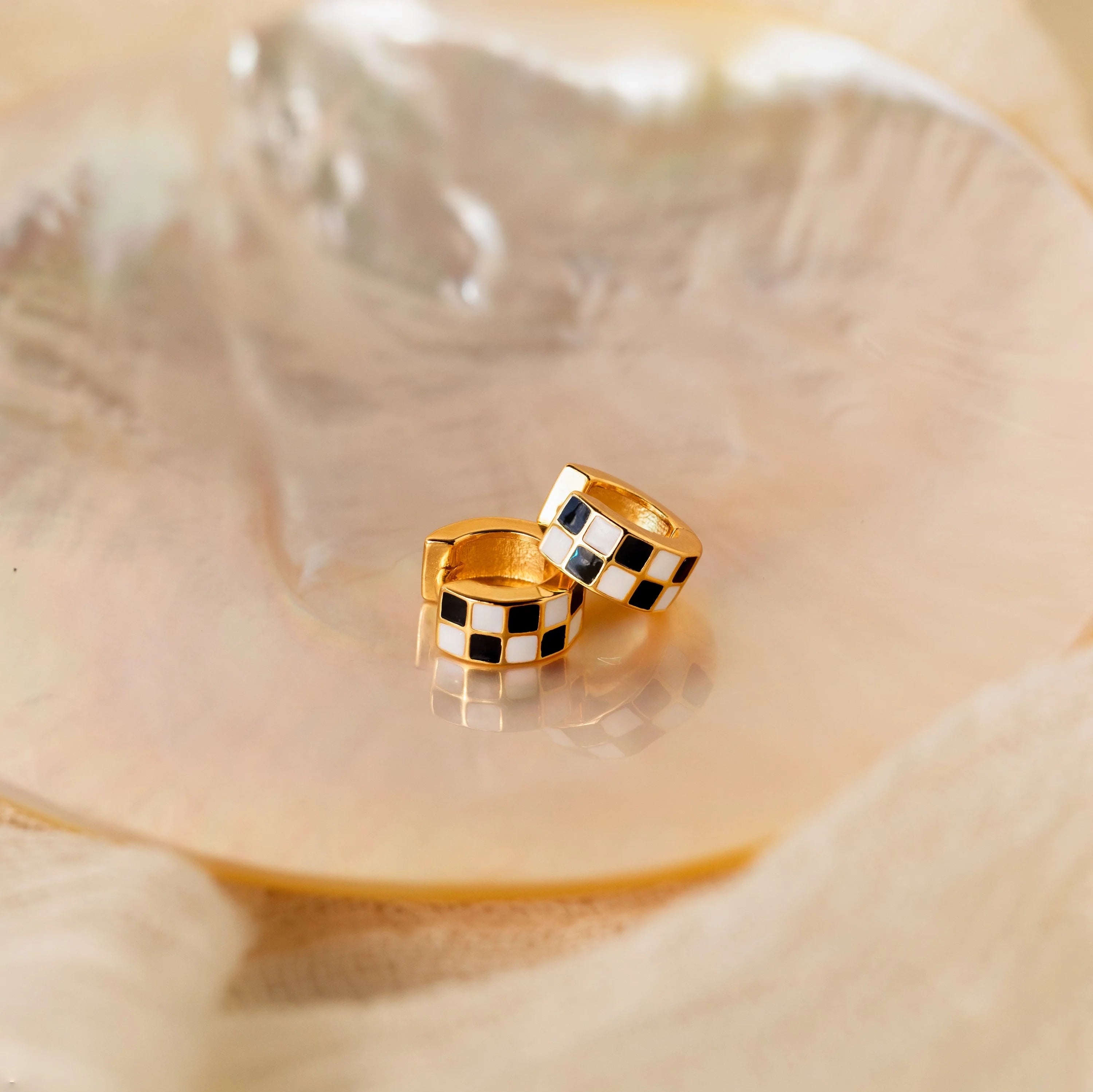 Retro Chic Checkered Huggie Earrings