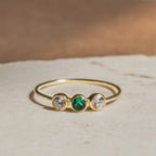 Triple Birthstone Ring Silver 18K Gold Plated