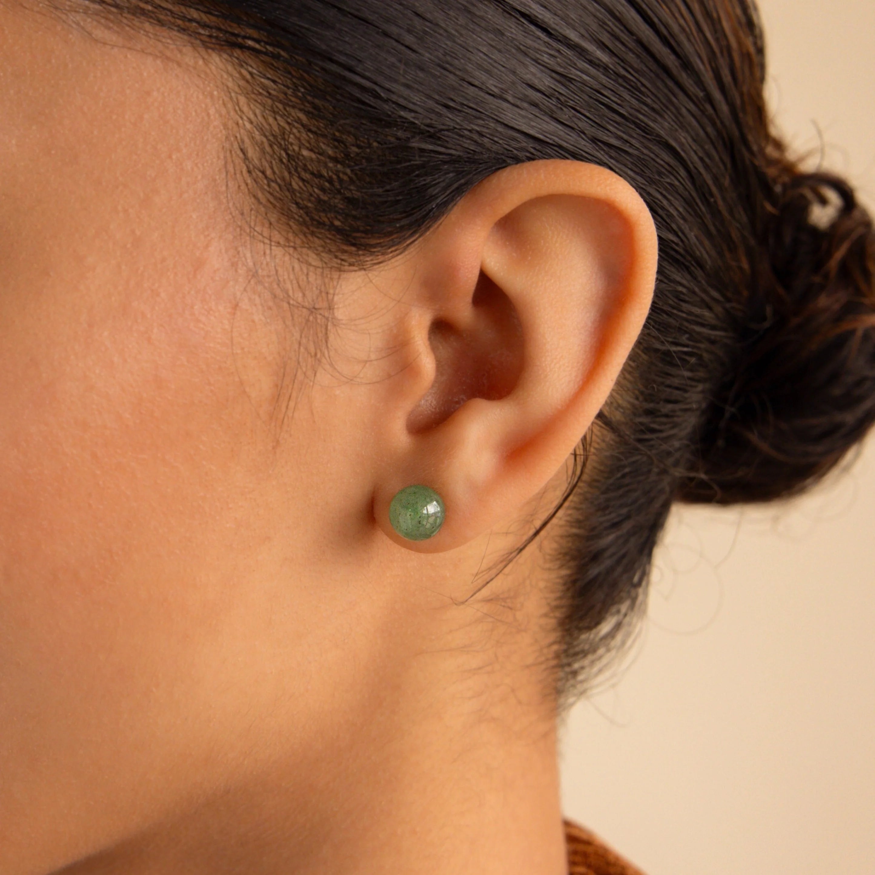 Jade Bead Studs Silver 18K Gold Plated