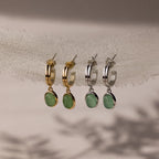 Jade Gemstone Drop Hoops Silver 18K Gold Plated