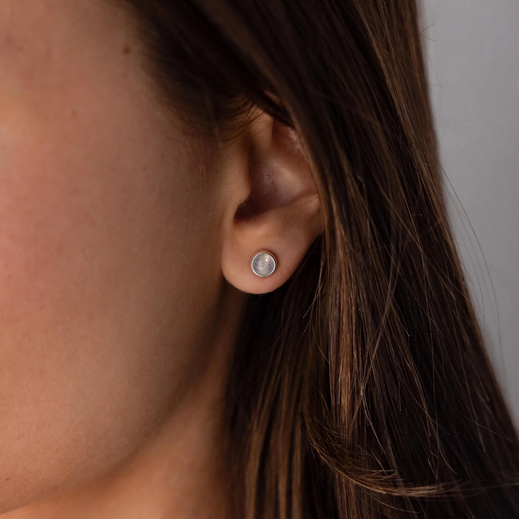 Moonstone Bezel Studs Silver 18K Gold Plated