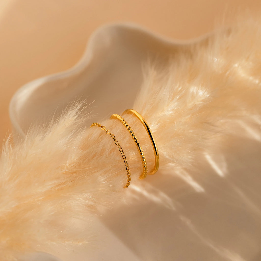 Textured Stacking Ring Set Silver 18K Gold Plated