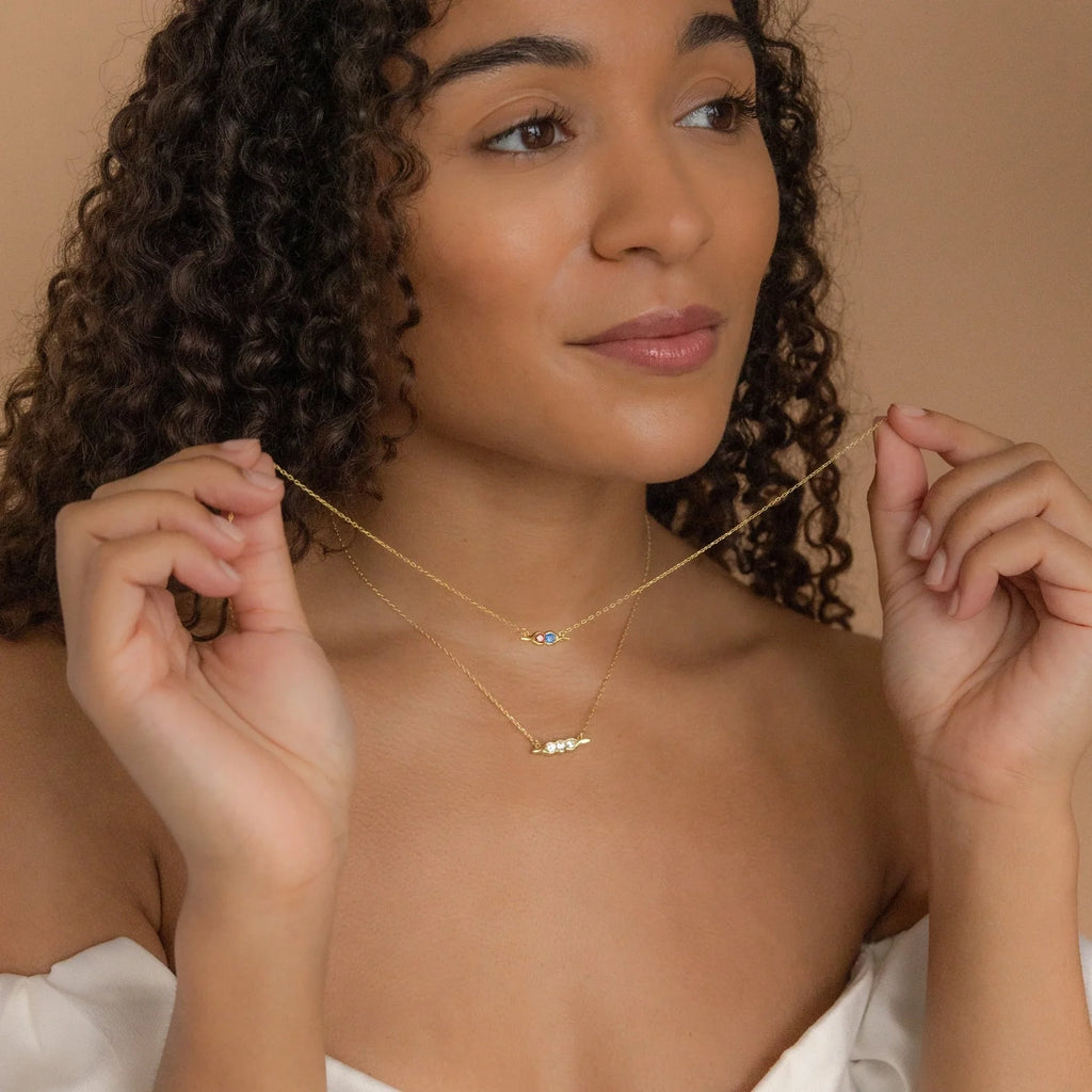 Horizontal Pod Birthstone Necklace Silver 18K Gold Plated