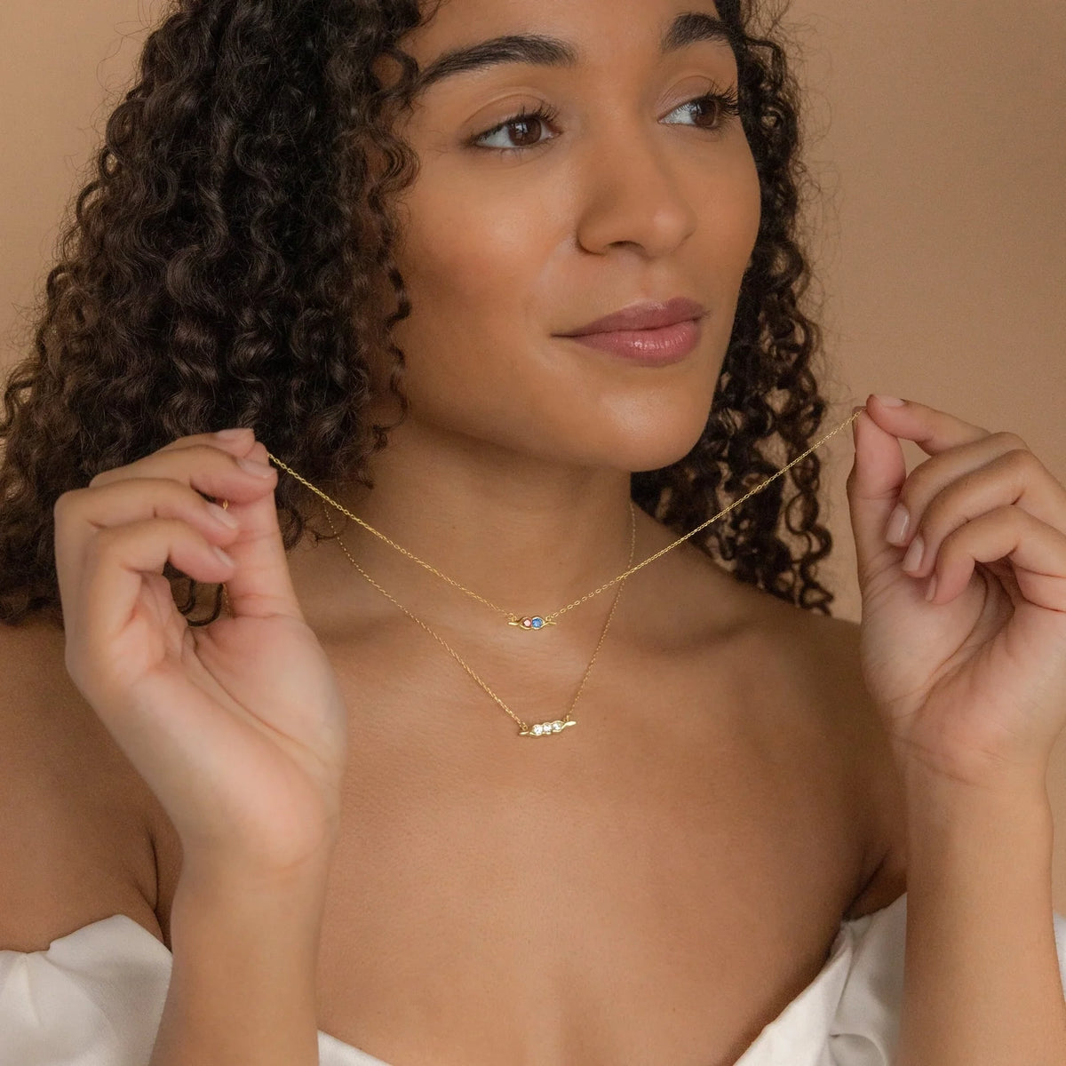 Horizontal Pod Birthstone Necklace Silver 18K Gold Plated