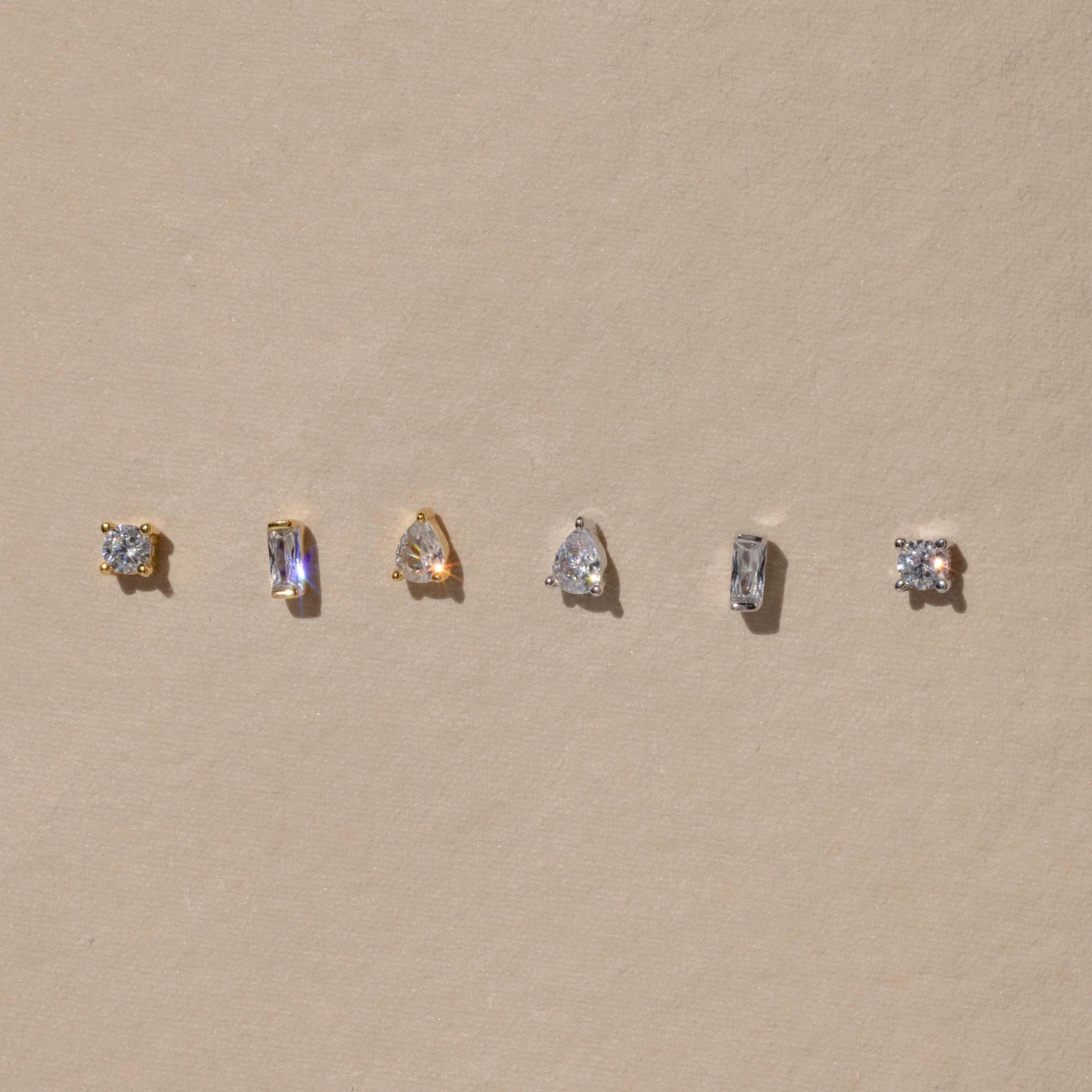 Mixed Diamond Flat Back Stud Set  Silver 18K Gold Plated