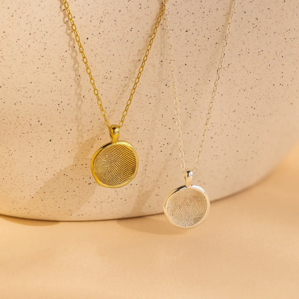 Fingerprint Coin Necklace Silver 18K Gold Plated