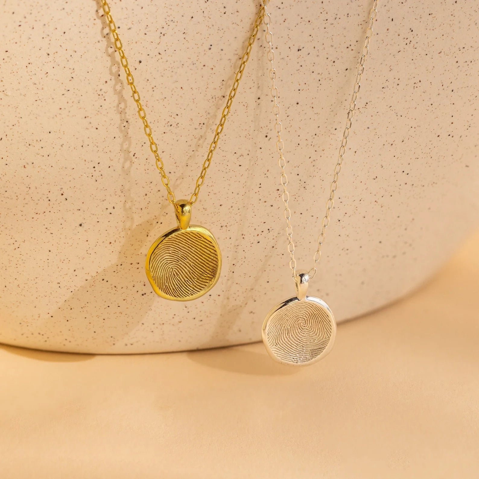 Fingerprint Coin Necklace Silver 18K Gold Plated
