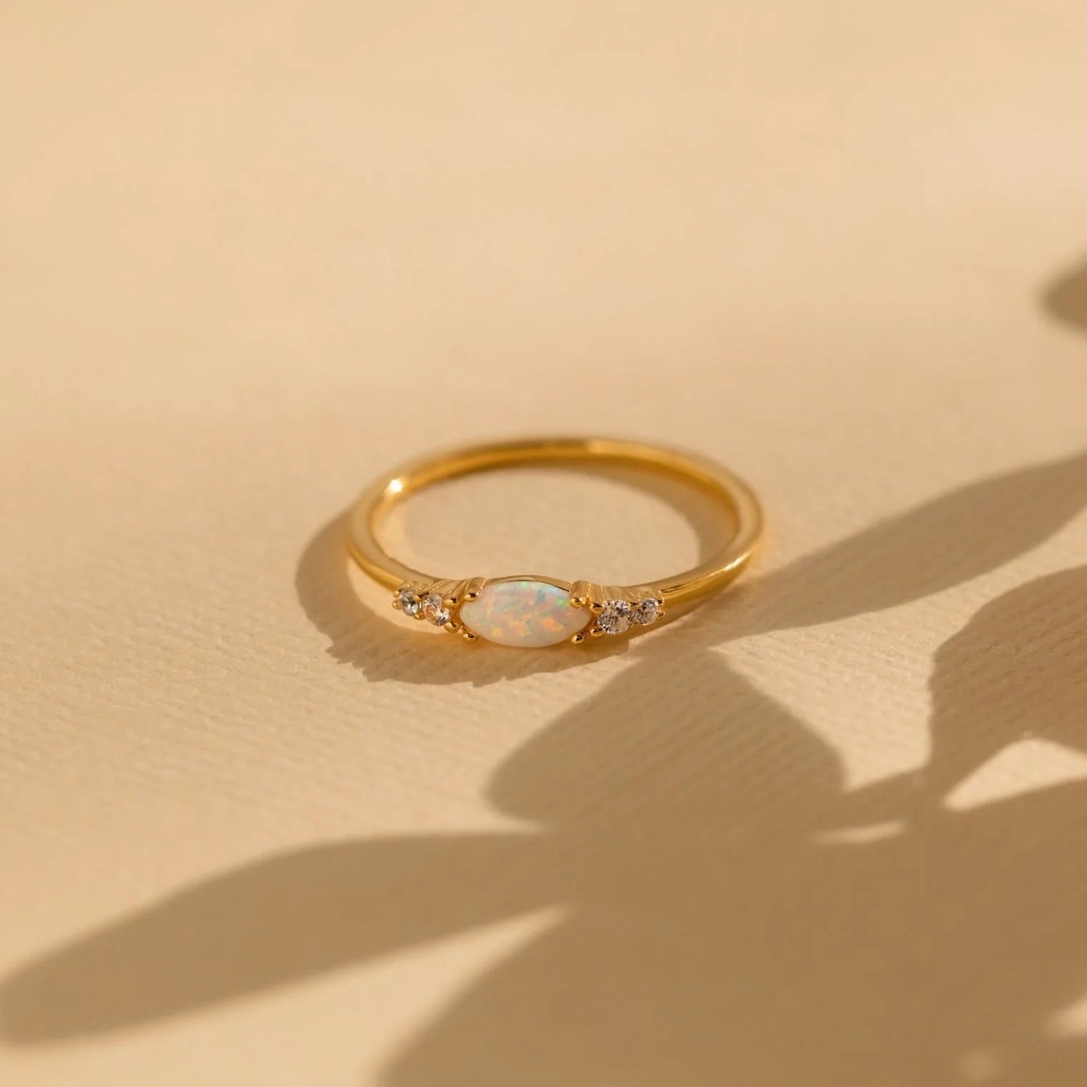 Marquise Opal Diamond Ring Silver 18K Gold Plated