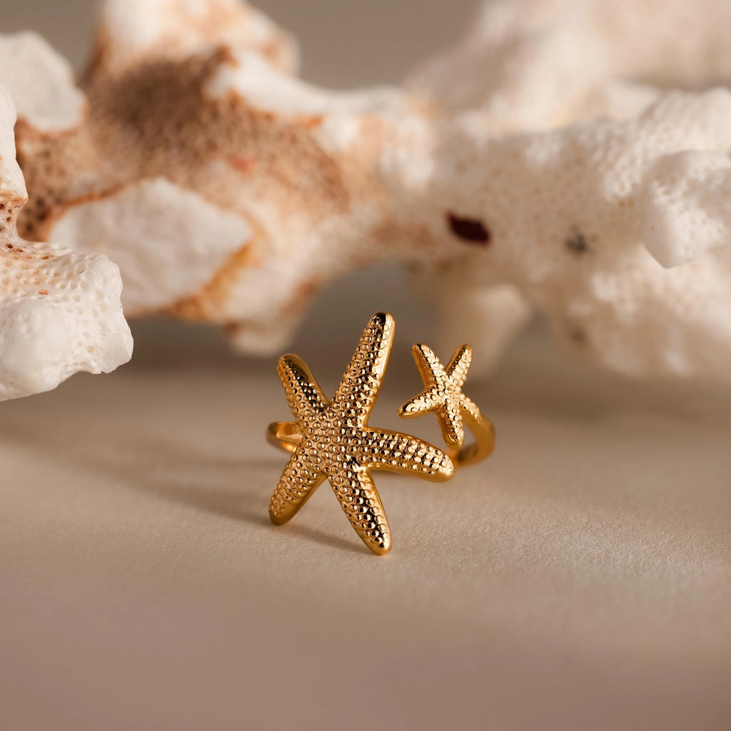 Open Duo Starfish Ring Silver 18K Gold Plated