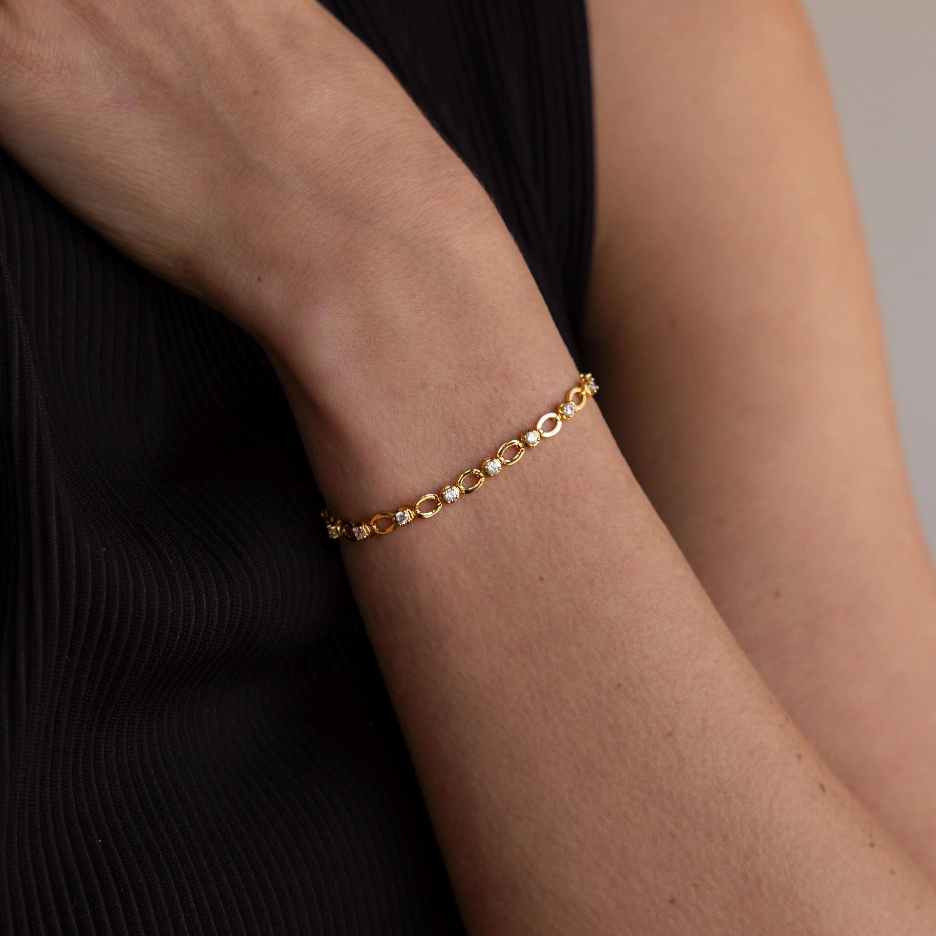 Diamond Chain Tennis Bracelet Silver 18K Gold Plated