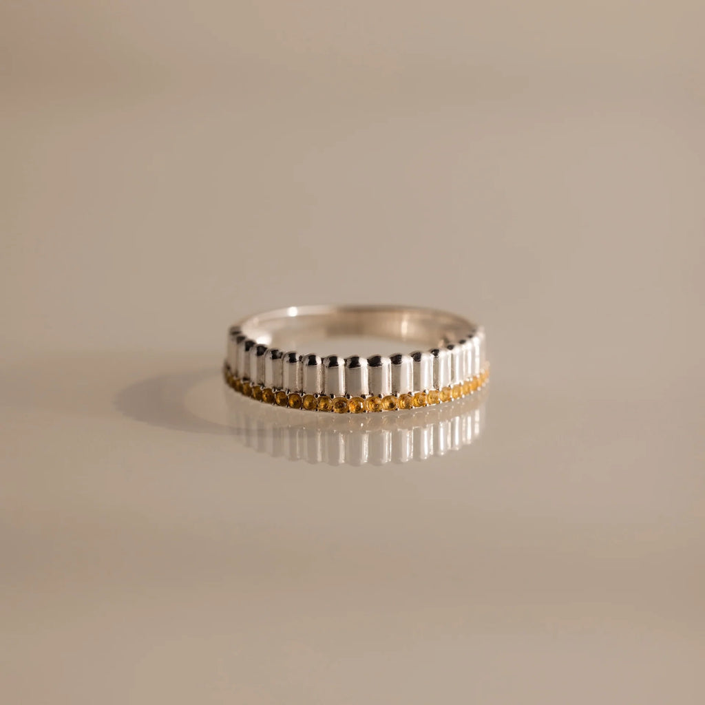 Ribbed Topaz Stack Ring  Silver 18K Gold Plated