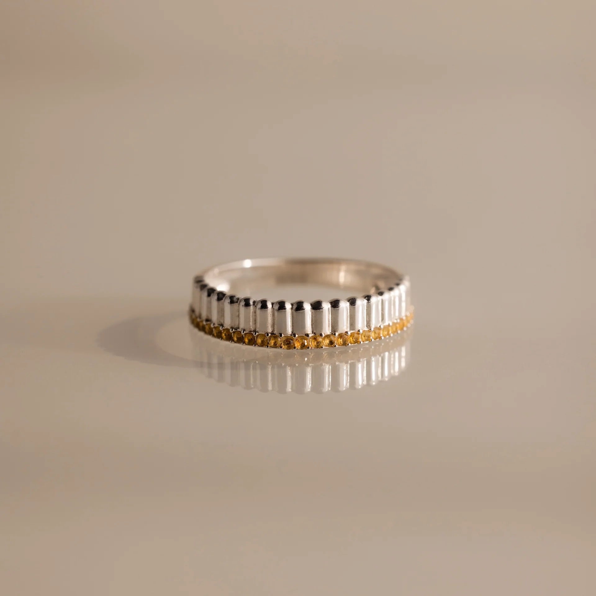 Ribbed Topaz Stack Ring  Silver 18K Gold Plated