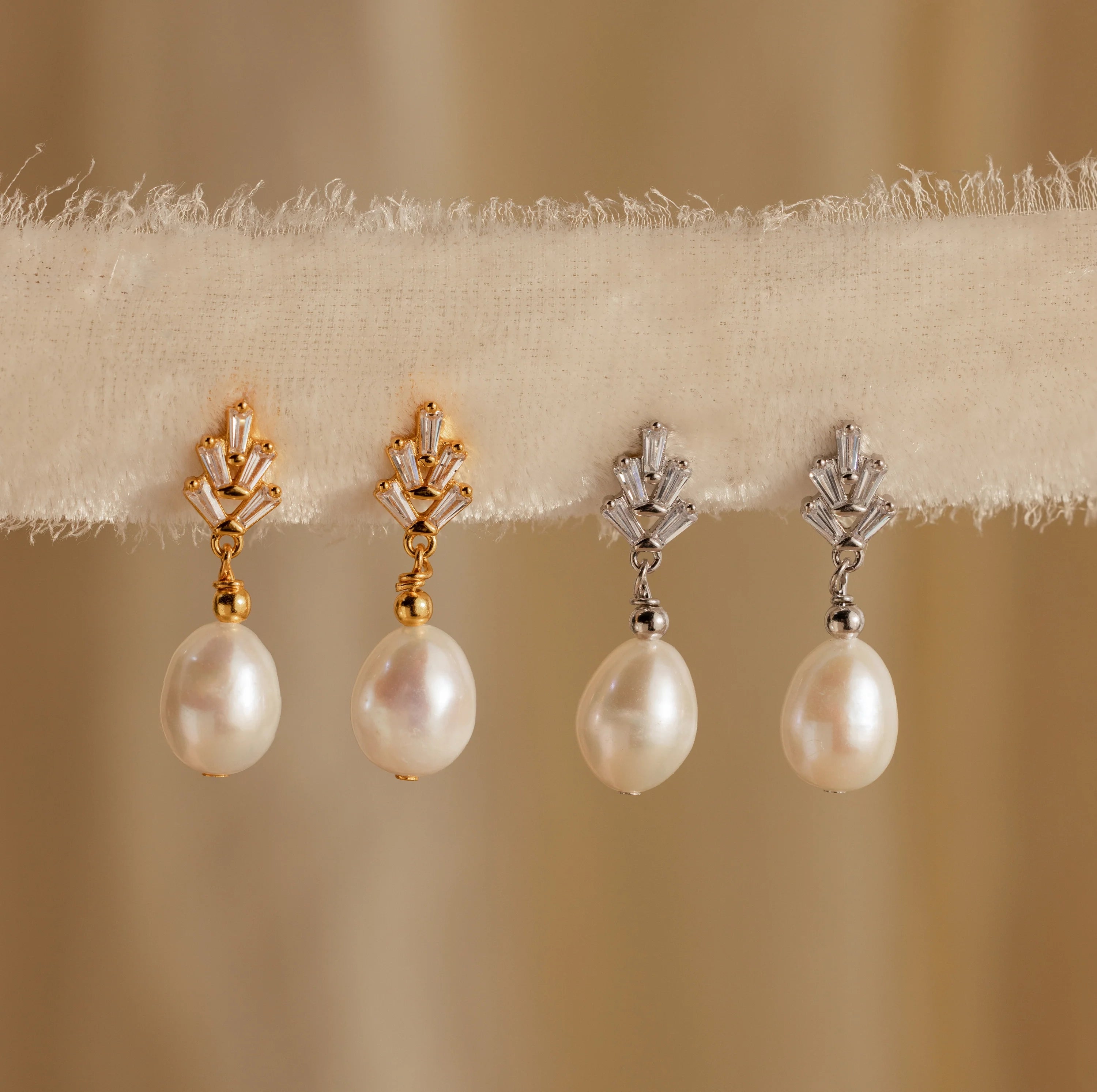 Pearl Diamond Drop Earrings Silver 18K Gold Plated