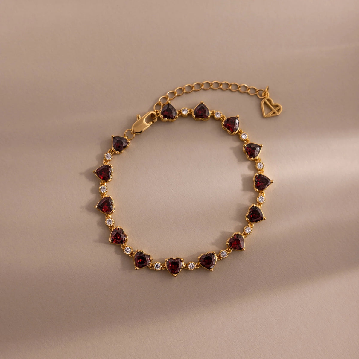 Diamond Garnet Heart Tennis Bracelet Silver 18K Gold Plated