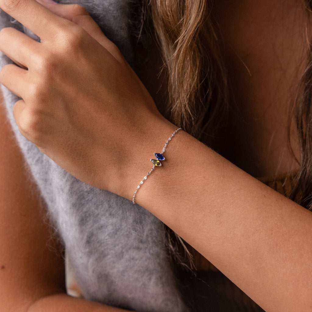 Multiple Marquise Birthstone Bracelet Silver 18K Gold Plated