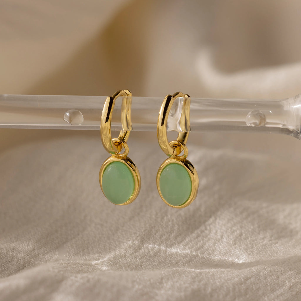 Jade Drop Hoops Silver 18K Gold Plated