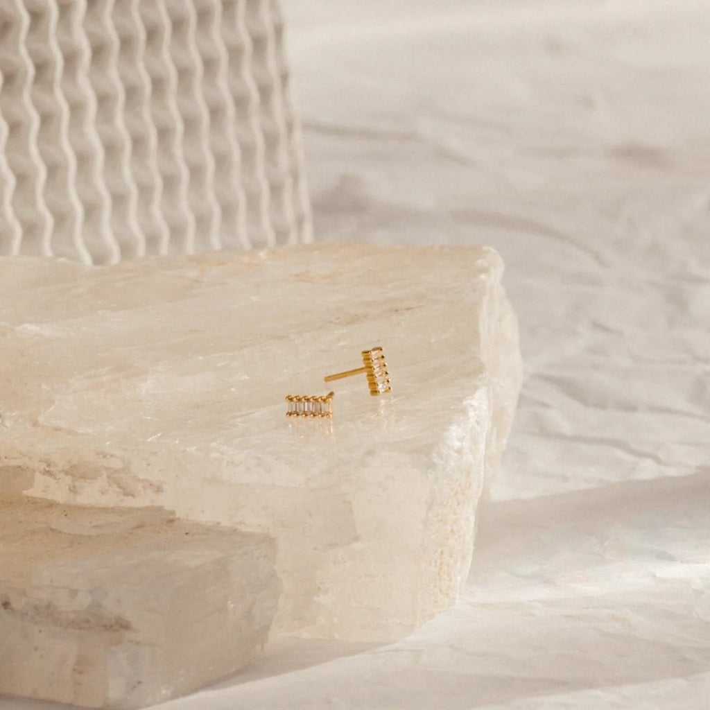 Serena Diamond Baguette Studs Silver 18K Gold Plated