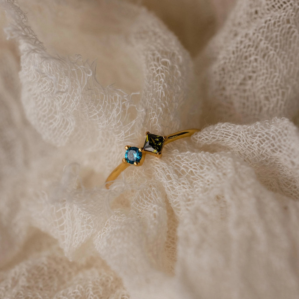 Toi et Moi Princess Birthstone Ring Silver 18K Gold Plated