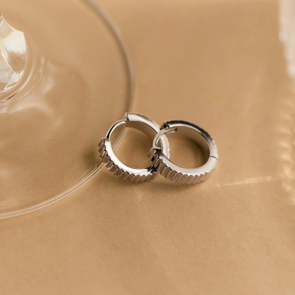 Ribbed Huggies  Silver 18K Gold Plated