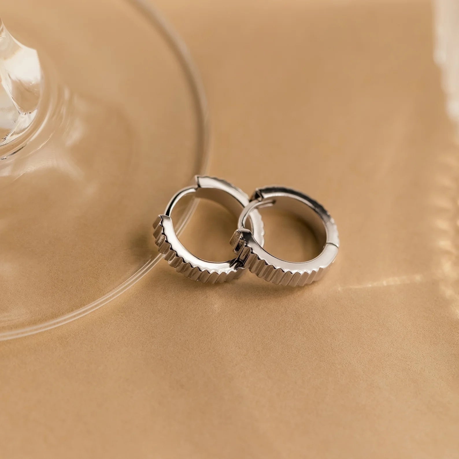 Ribbed Huggies  Silver 18K Gold Plated