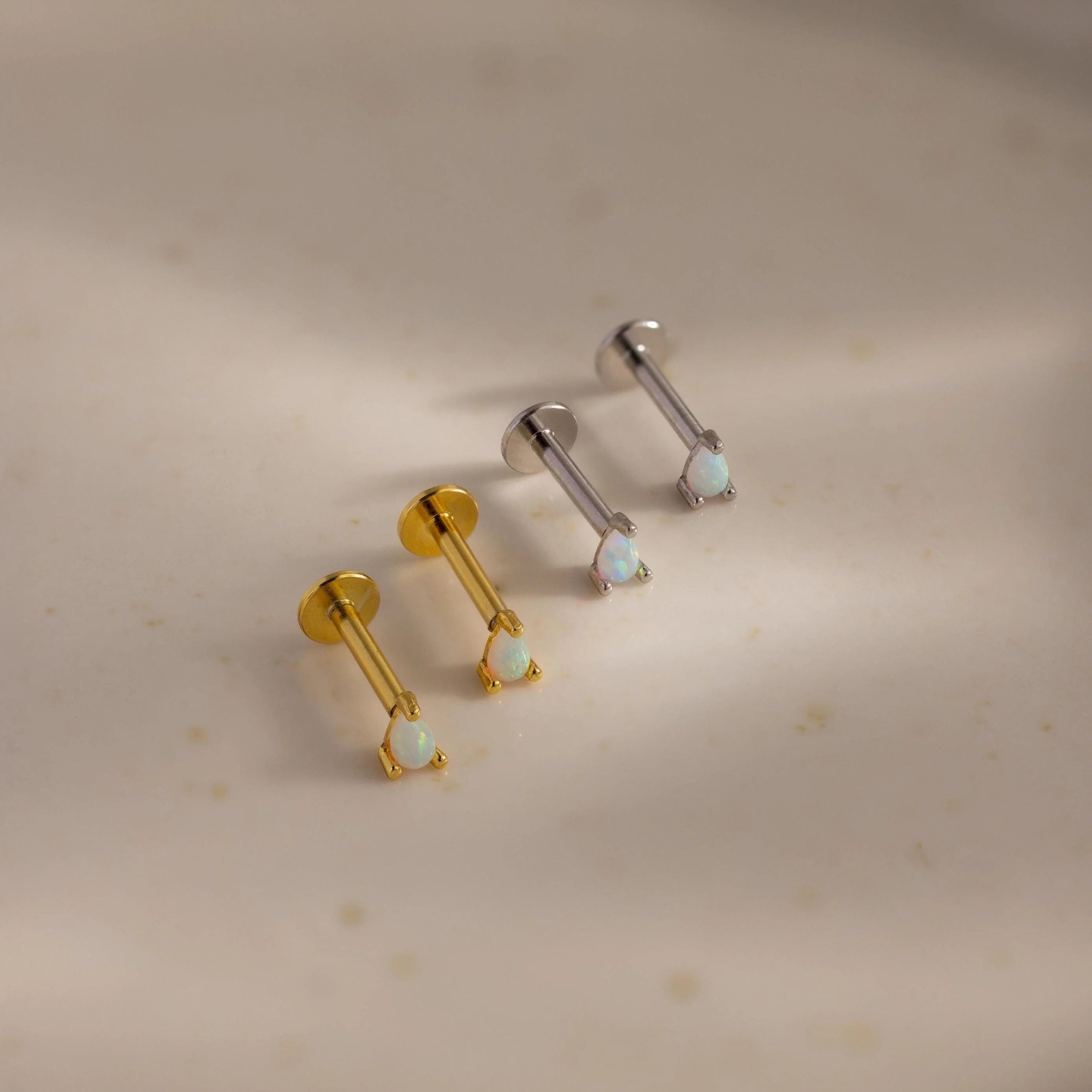 Opal Teardrop Flatback Studs Silver 18K Gold Plated