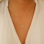Pave Heart Charm Necklace Silver 18K Gold Plated