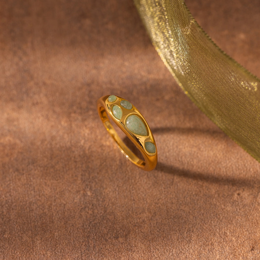 Jade Dewdrop Ring Silver 18K Gold Plated