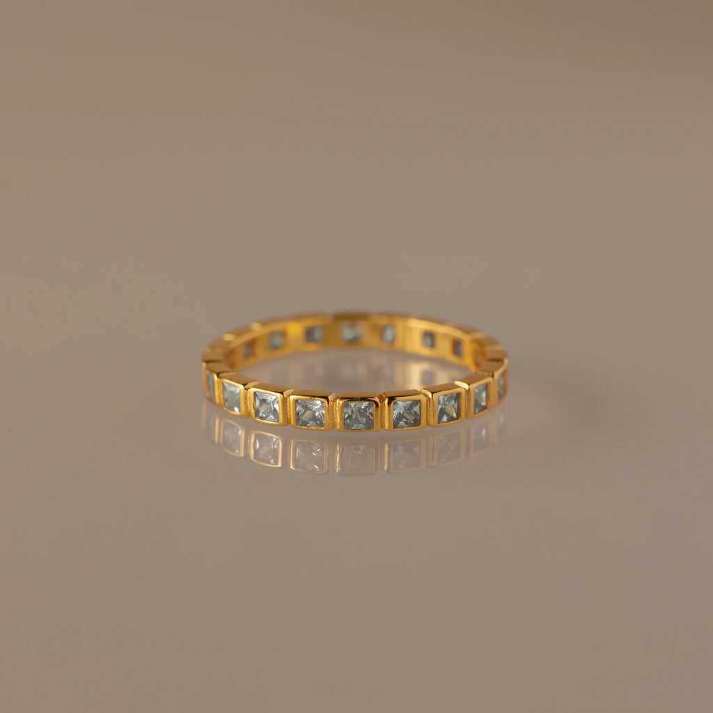 Eternity Bezel Aquamarine Ring Silver 18K Gold Plated