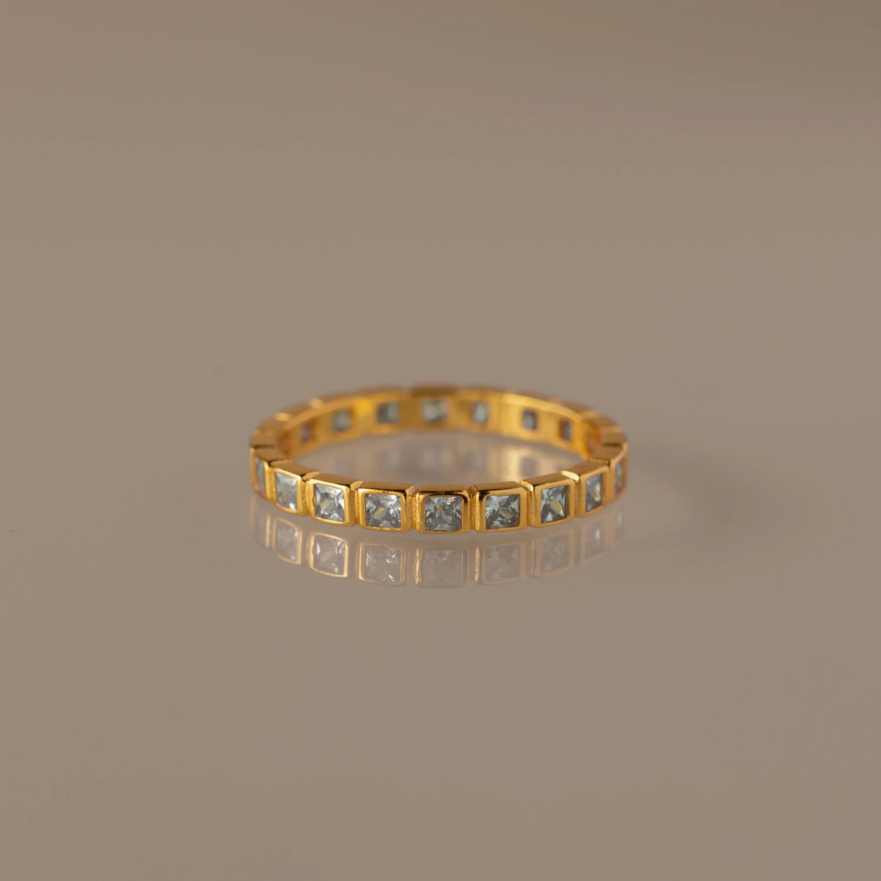 Eternity Bezel Aquamarine Ring Silver 18K Gold Plated