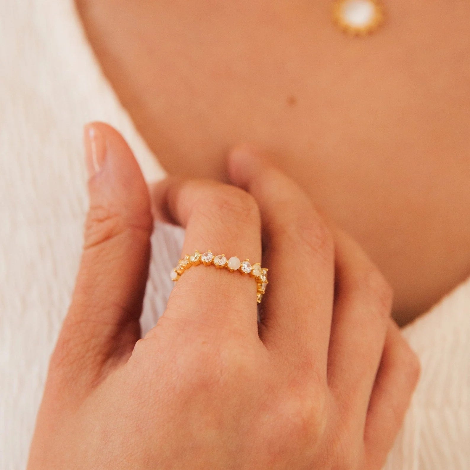 Mosaic Moonstone Diamond Eternity Band