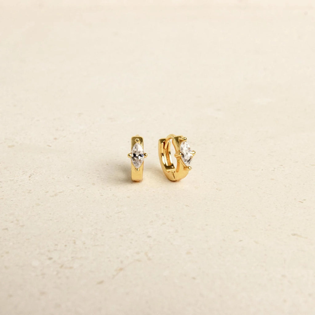 Marquise Diamond Huggie Hoops Silver 18K Gold Plated
