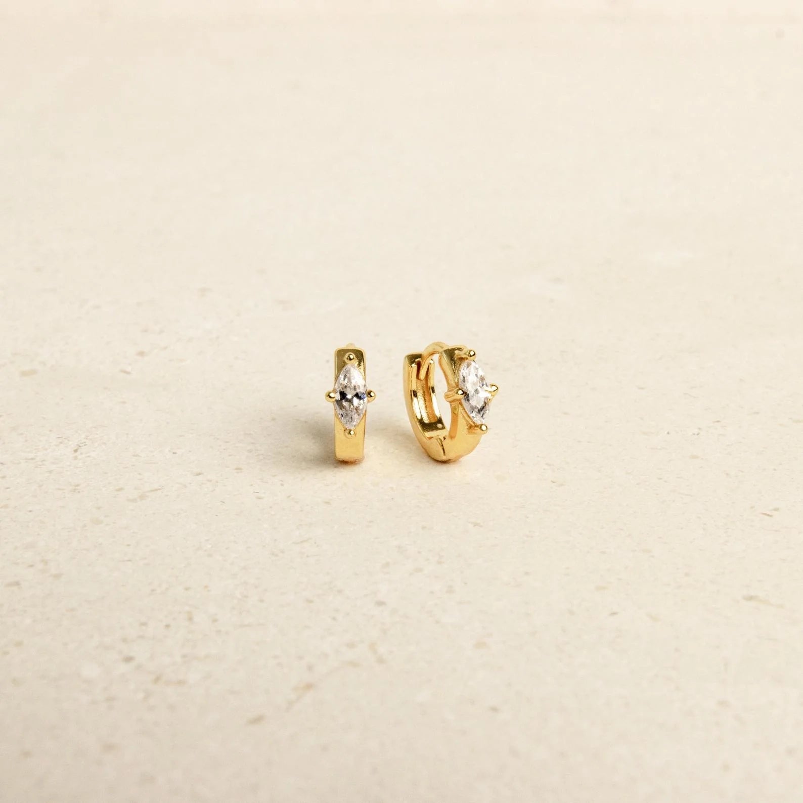 Marquise Diamond Huggie Hoops Silver 18K Gold Plated