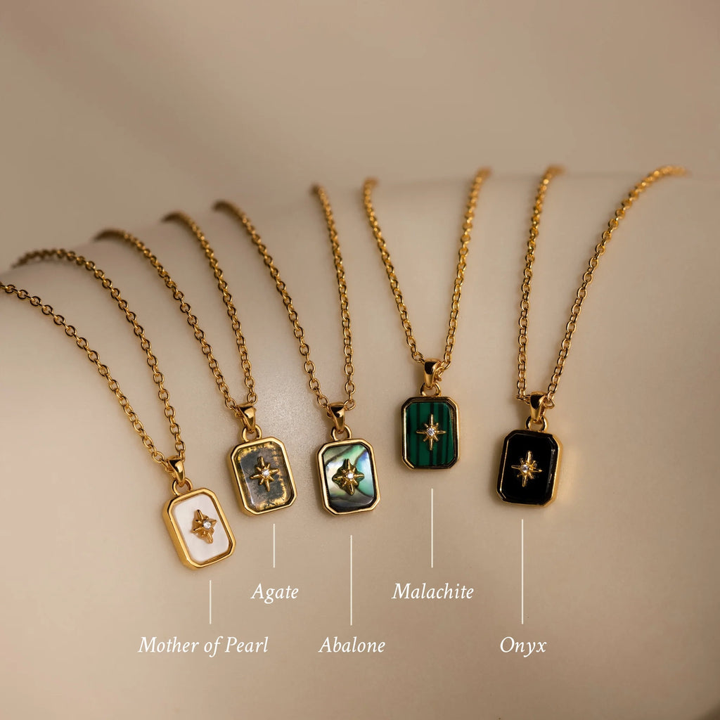 North Star Gemstone Necklace Silver 18K Gold Plated
