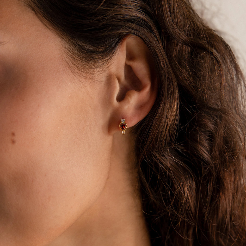 Diamond Topaz Heart Hoops Silver 18K Gold Plated