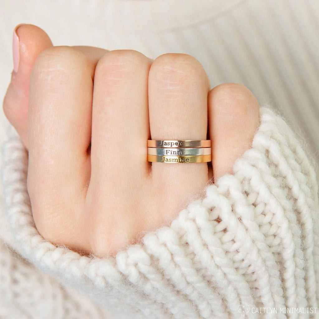 Stacking Name Band Silver 18K Gold Plated