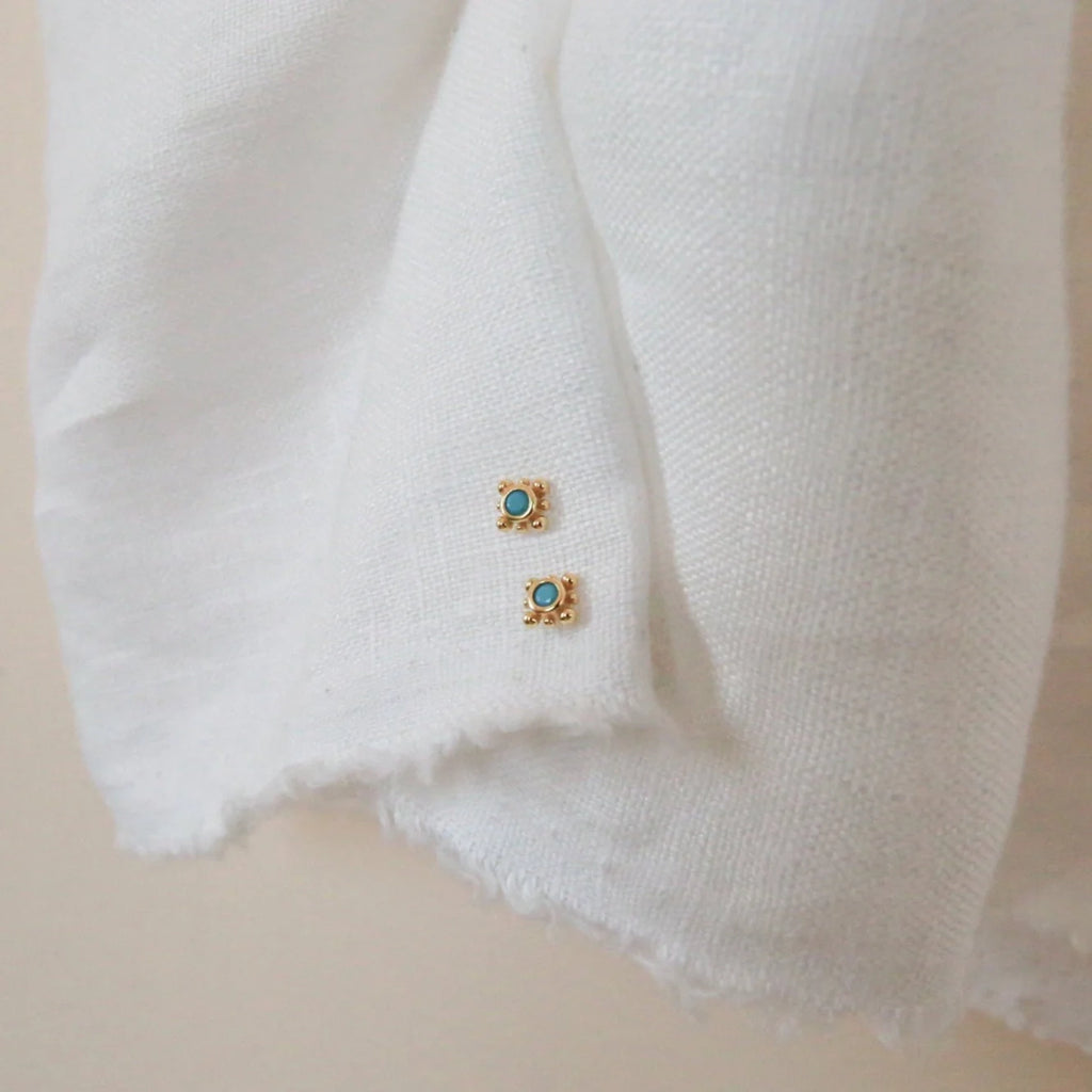 Turquoise Gemstone Studs Silver 18K Gold Plated