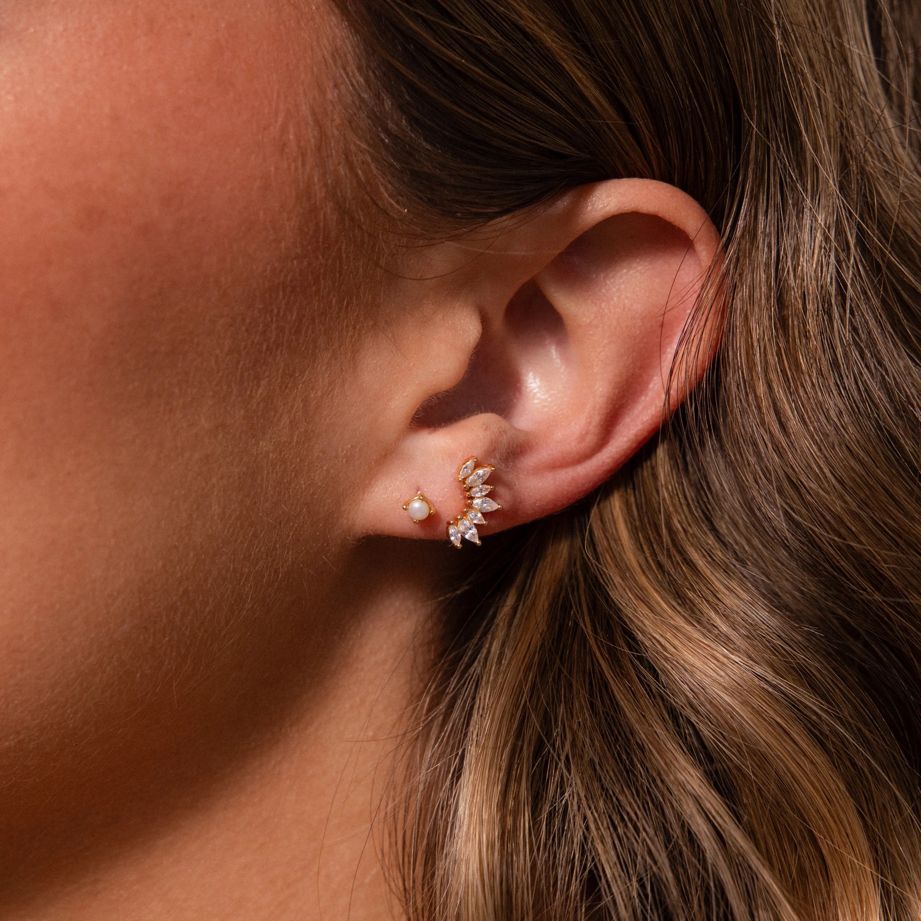 Marquise Diamond Flatback Climbers Silver 18K Gold Plated