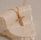 Diamond Pave Cross Necklace Silver 18K Gold Plated