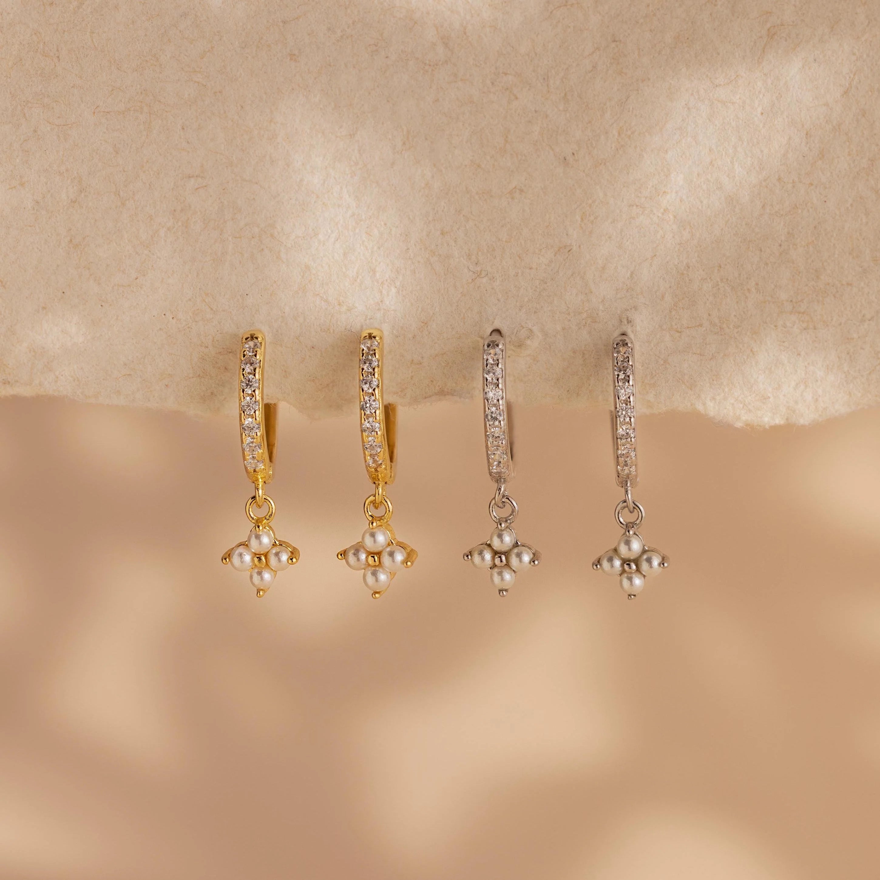 Pearl Ivy Flower Huggies Silver 18K Gold Plated