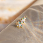 Unicorn Enamel Covered Studs Silver 18K Gold Plated